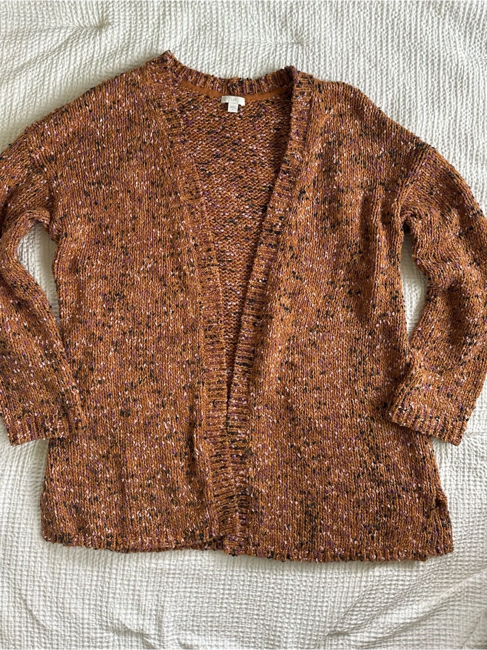 J. Jill Marled Burnt Orange Open-Front Cardigan